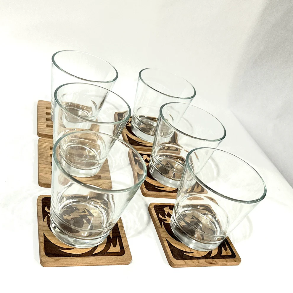 Set of 6 Dragon Coasters Set Square Unique Gifts Wood Coasters Gift Cup Drink Holder Table Top Protection Home Decor - Image 2