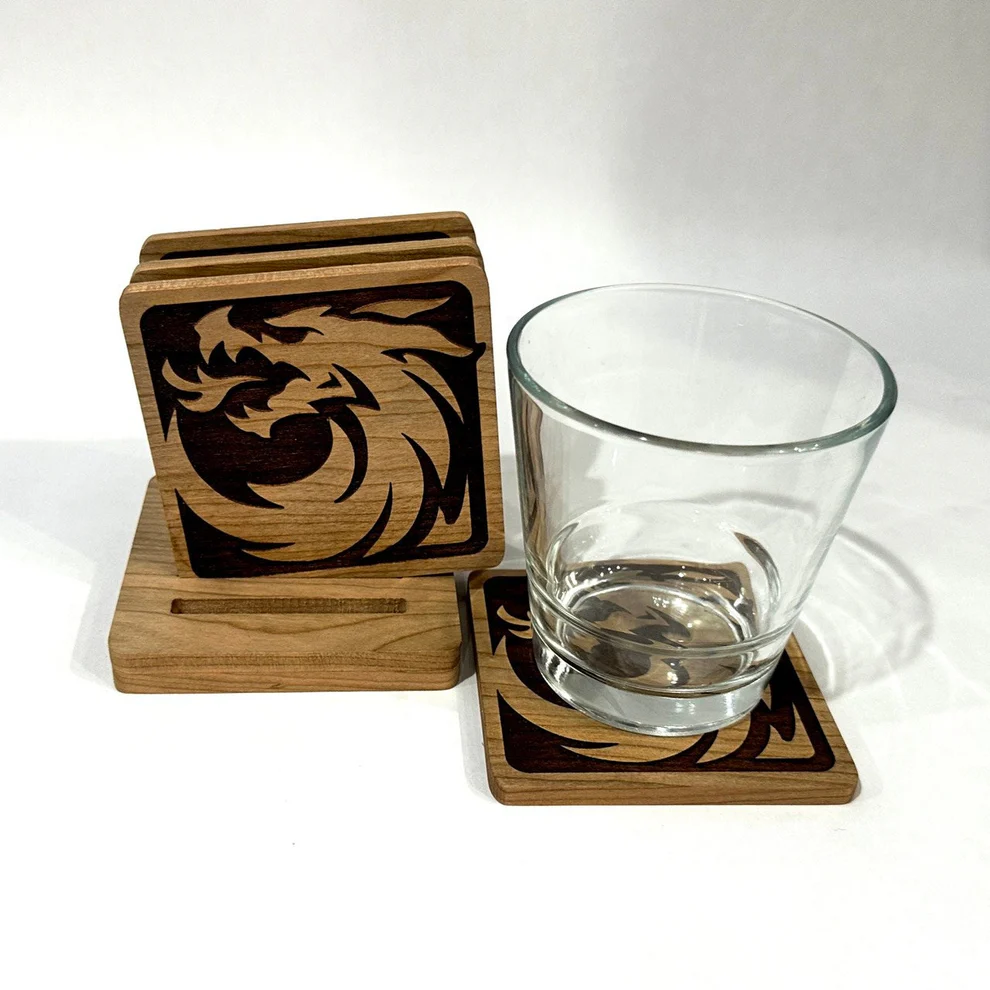 Set of 6 Dragon Coasters Set Square Unique Gifts Wood Coasters Gift Cup Drink Holder Table Top Protection Home Decor - Image 4